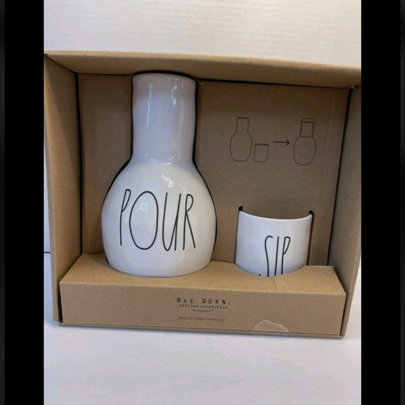 Rae Dunn Other - Rae Dunn Magenta Pour & Sip Bedside Water Carafe & Glass Set Tumble Up Gift